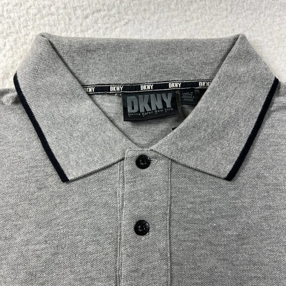 DKNY Polo Shirt Men's XL Grey Short Sleeve Tipped Collar Logo USA VTG NWT - Picture 5 of 12